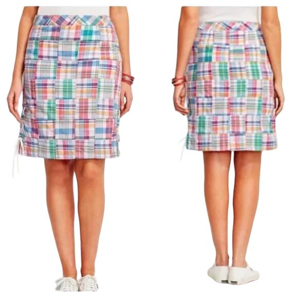 Talbots Madras Patchwork Plaid Side Zipper Lined Tie Accent Skirt 6 petite - Picture 3 of 10